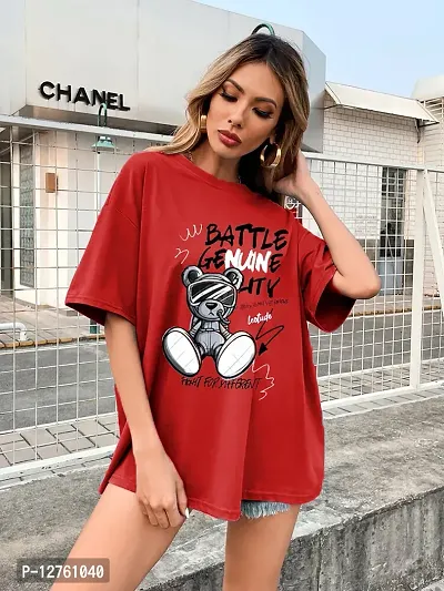 Reliable Red Cotton Printed T-Shirt For Women-thumb0