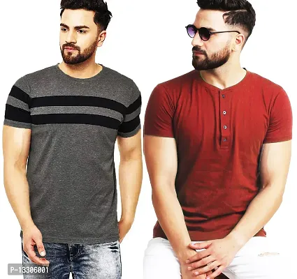 Stylish Fancy Cotton T-Shirts For Men Pack Of 2-thumb0