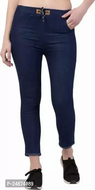 Stylish Blue Women Slim Mid Rise Dark Blue Jeans-thumb0