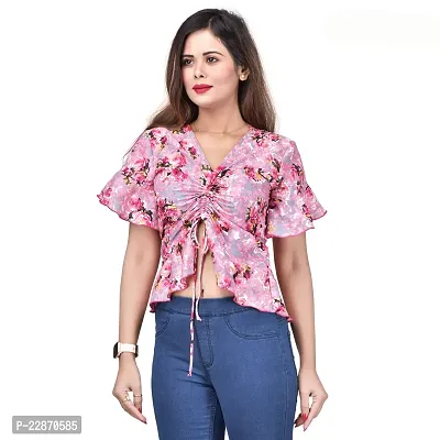 Women's Floral Printed Rayon Fitted Crop Top-thumb0