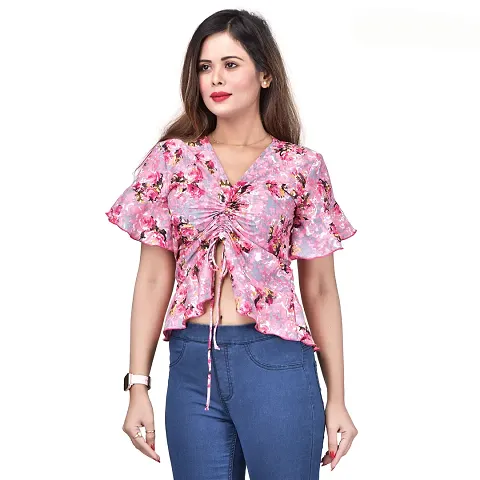 Women's Floral Printed Rayon Fitted Crop Top