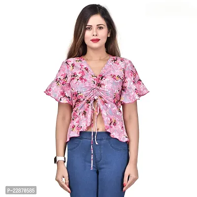 Women's Floral Printed Rayon Fitted Crop Top-thumb2
