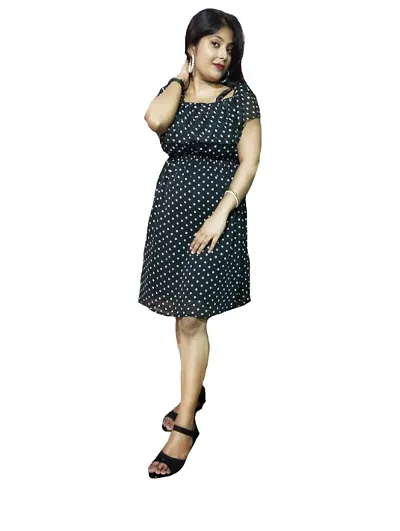 INDICREATION Polka-dot Fit  Flare Mini Dress