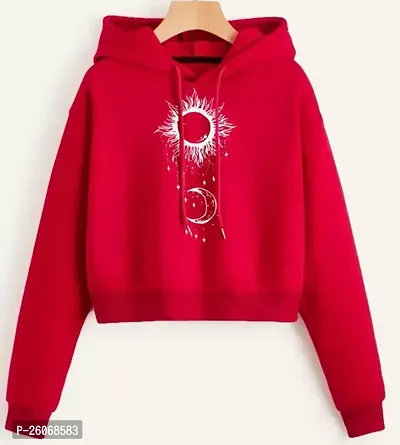 Stylish Red Fleece Printed Sweatshirt For Women