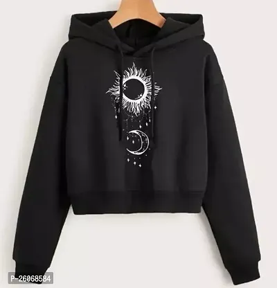 Stylish Black Fleece Printed Sweatshirt For Women