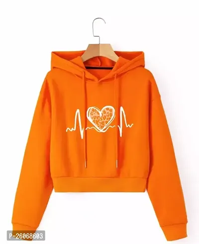 Stylish Orange Fleece Printed Sweatshirt For Women