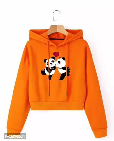 Stylish Orange Fleece Printed Sweatshirt For Women