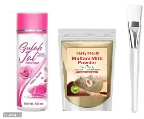 Multani Mitti Powder 100gm And Rose Water And Brush Combo-thumb0