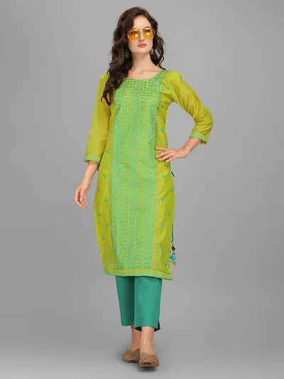 Stylish Fancy Poly Chanderi Heavy Embroidery Work Kurtis