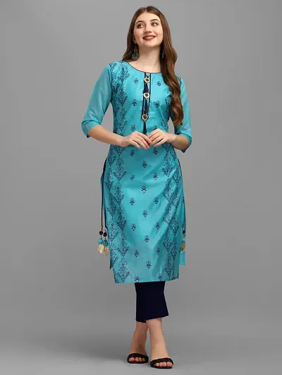 Elegant Poly Chanderi Embroidered With Fancy Latkan Kurti For Women