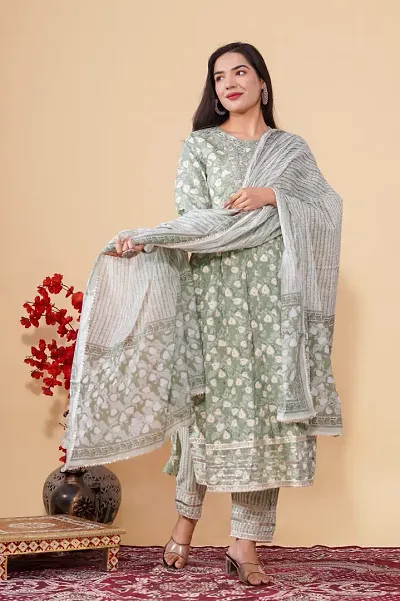 Stylish Rayon Printed Kurta Bottom Dupatta Set