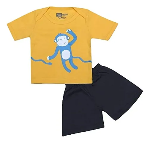 Piku Store Hosiery Multi-Color Half Sleeves T-Shirt & Short Set for Baby Girls & Boys