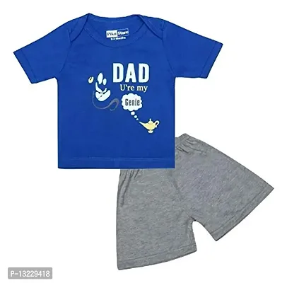 Piku Store Hosiery Multi-Color Half Sleeves T-Shirt & Short Set for Baby Girls & Boys (3-6 Months, HSRoyal+Grey)-thumb0