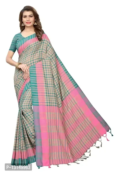 Reeva Trends Women's Cotton Silk Printed Saree With Blouse Piece (TERRA CHECKS RAMA_Free Size)