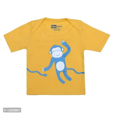 Piku Store Hosiery Multi-Color Half Sleeves T-Shirt & Short Set for Baby Girls & Boys (18-24 Months, HSYellow(Monkey)+Black)-thumb2