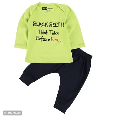 Piku Store Kids Hosiery Full Sleeves Lime Green T-Shirt  Black Lower Set-thumb0