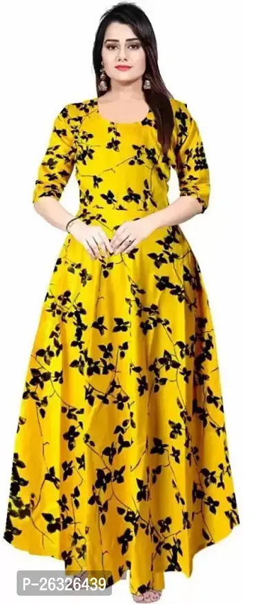 Stylish Cotton Yellow Stitched Printed Anarkali For Women-thumb0