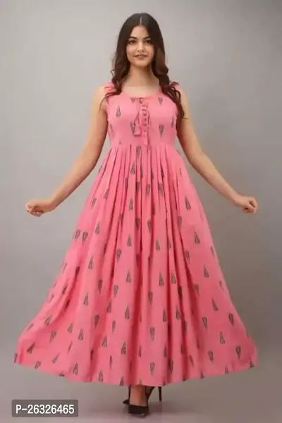 Stylish Cotton Pink Stitched Printed Anarkali For Women-thumb0