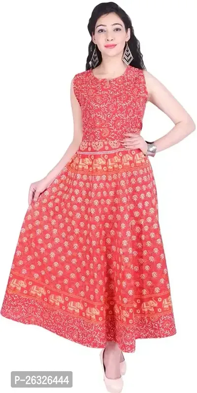 Stylish Cotton Pink Stitched Printed Anarkali For Women