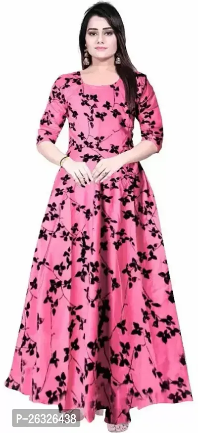 Stylish Cotton Pink Stitched Printed Anarkali For Women