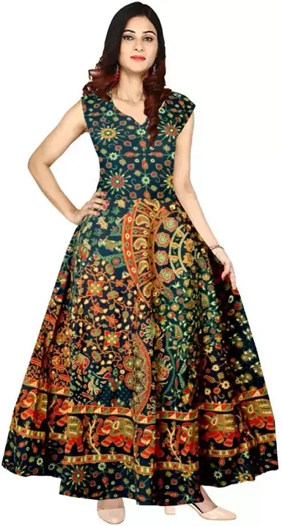 Women's Casual Printed Cotton Multicoloured Long Kurtis