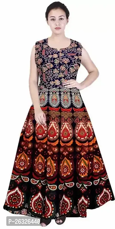 Stylish Cotton Multicolour Stitched Printed Anarkali For Women-thumb0
