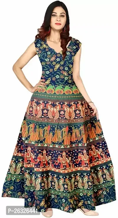 Stylish Cotton Green Stitched Printed Anarkali For Women-thumb0