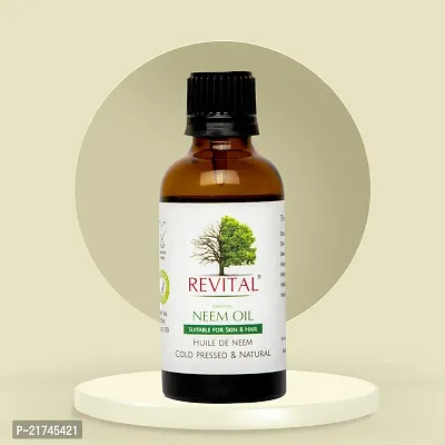 Revital Essential Neem Oil: Natural Skin and Hair Solution - Cold Pressed, 100% Natural, and Dermatologist-Tested, for Repairing Skin and Hair, Reducing Infections, Dandruff, and Hair Fall (50ML)