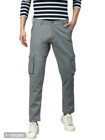 Solid Cotton Men's Casual Cargo Pant, Tapered Fit, Mid Rise, Ankle Length  Multi-Pocket Stretchable Cargos