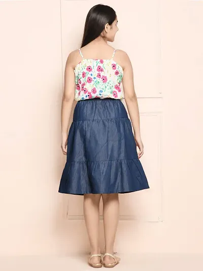 Buy Lilpicks Girls Floral Sleeveless Top with Tiered DenimSkirt Multi  Blue Size 45Y  Lowest price in India GlowRoad
