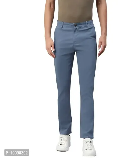 Otto light blue cream double-side round pockets & jetted back pockets cotton  trousers