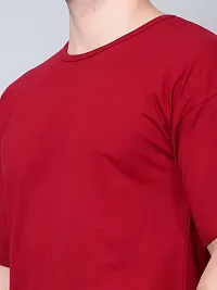 Stylish Maroon Cotton Solid Drop Shoulder Round Neck Tees For Men-thumb4