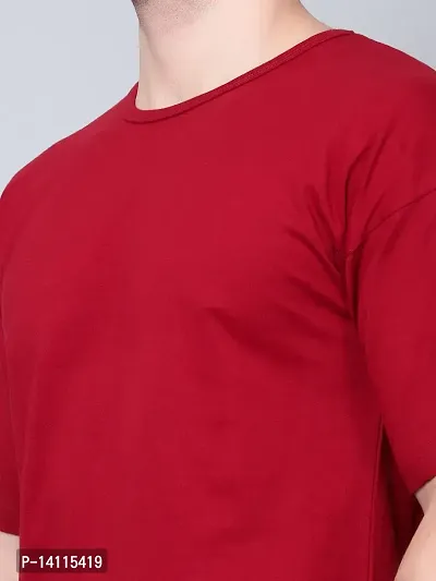 Stylish Maroon Cotton Solid Drop Shoulder Round Neck Tees For Men-thumb5