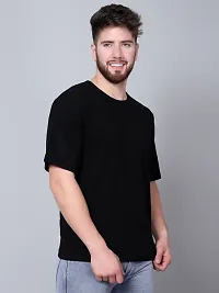 Stylish Black Cotton Solid Drop Shoulder Round Neck Tees For Men-thumb1