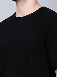 Stylish Black Cotton Solid Drop Shoulder Round Neck Tees For Men-thumb4