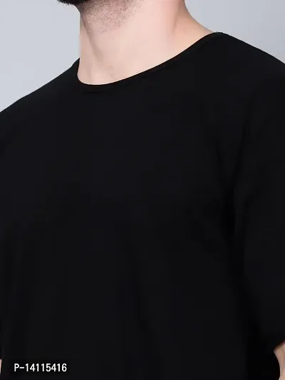 Stylish Black Cotton Solid Drop Shoulder Round Neck Tees For Men-thumb5