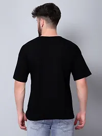 Stylish Black Cotton Solid Drop Shoulder Round Neck Tees For Men-thumb3