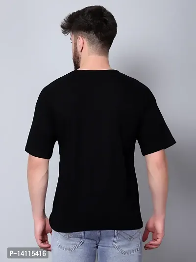 Stylish Black Cotton Solid Drop Shoulder Round Neck Tees For Men-thumb4