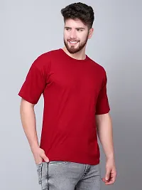 Stylish Maroon Cotton Solid Drop Shoulder Round Neck Tees For Men-thumb1