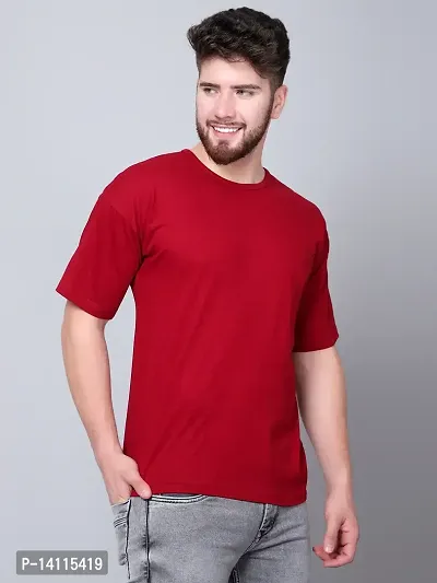 Stylish Maroon Cotton Solid Drop Shoulder Round Neck Tees For Men-thumb2