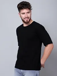 Stylish Black Cotton Solid Drop Shoulder Round Neck Tees For Men-thumb2