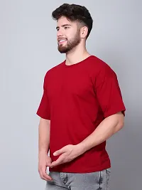 Stylish Maroon Cotton Solid Drop Shoulder Round Neck Tees For Men-thumb2