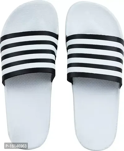 Stylish Off White PU Solid Sliders For Men