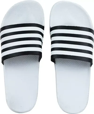 Stylish Off PU Solid Sliders For Men