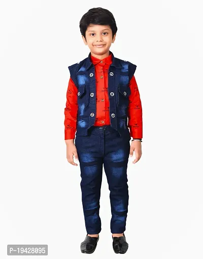 Comfortable Solid Red Shirt With Jeans For Kids-thumb0
