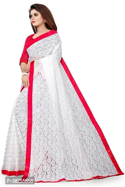 Elegant White Polycotton Saree with Blouse piece For Women-thumb3