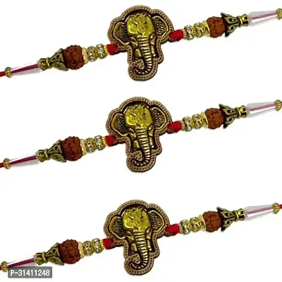 (Set Of 3) Ganesha/Rudraksha , Beads Rakhi For Raksha Bandhan