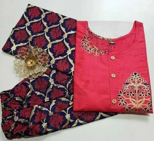 Stylish Cotton Straight Printed Kurta With Bottom Set