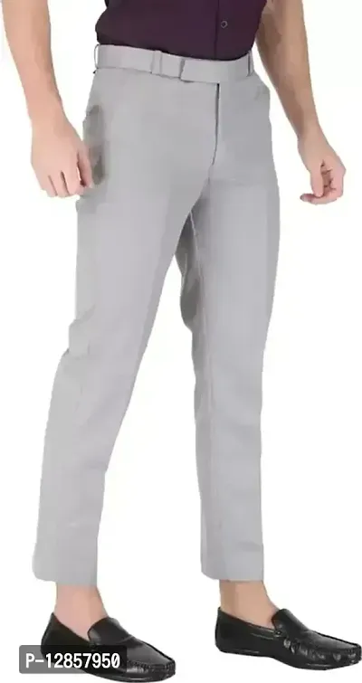 Stylish Grey Cotton Blend Mid Rise Formal Trousers For Men-thumb0