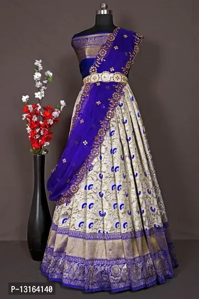 Kanjivaram Silk Blend Zari Lehenga With Blouse Along With Heavy Jacquard jari Work Dupatta With Sequence Belt-thumb0